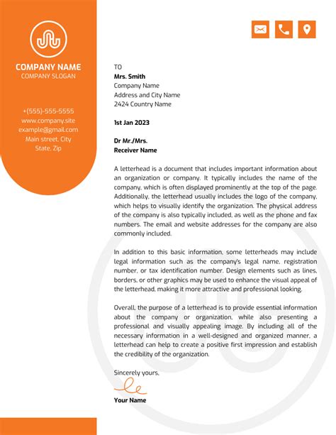 White And Orange Modern Creative Letterhead Template