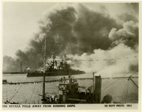 USS Nevada (BB-36) moving out of Pearl Harbor after attack in December 1941 | The Digital ...