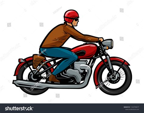 Biker Riding Motorcycle Cartoon Vector Illustration: เวกเตอร์สต็อก ...