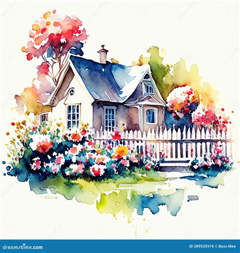 Watercolor Painting of a House in the Village. Hand Drawn Illustration ...