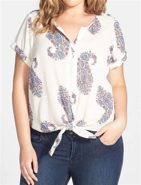 Lucky Brand Tops & Blouses - Lucky Brand Womens Plus Button-UP Tie-Hem Knit Top - Walmart.com ...