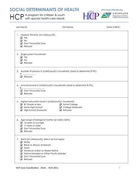 Colorado Hcp Social Determinants of Health Form - Fill Out, Sign Online and Download PDF ...