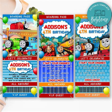 Printable Thomas the Train Ticket Invitation Template DIY | Bobotemp