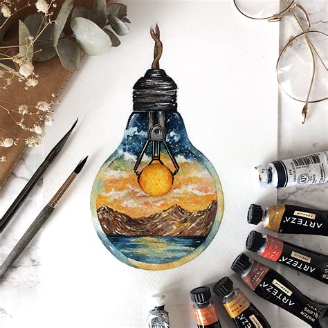 Lightbulb double exposure painting | Light bulb art, Art inspiration ...