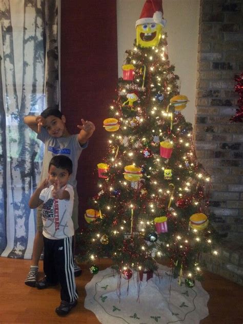 Jeshua and Jeremy with their "Sponge Bob" Christmas Tree,it has ...