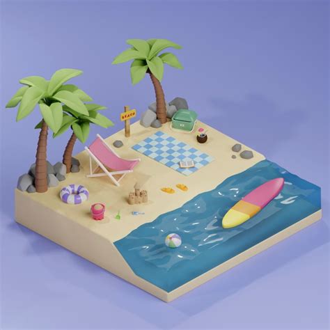 Beach scene 3D Blender in 2023 | Low poly art, Beach scenes, Isometric