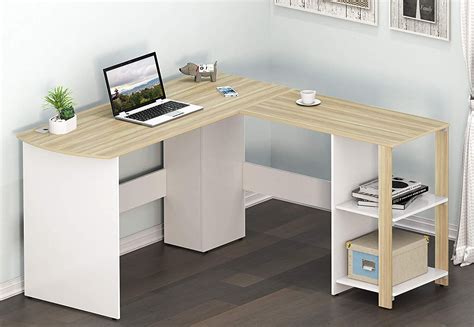 SHW L-Shaped Home Office Corner Desk Wood Top, Oak: Amazon.co.uk: Kitchen & Home