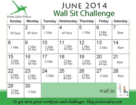 Wall Sit Challenge - June 2014 - Yvette Salva Fitness Blog | Wall sit challenge, Easy workouts ...