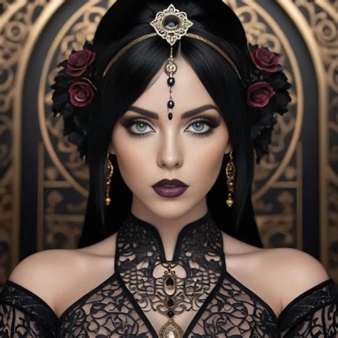 wide angle view Portrait of a beautiful goth woman,...