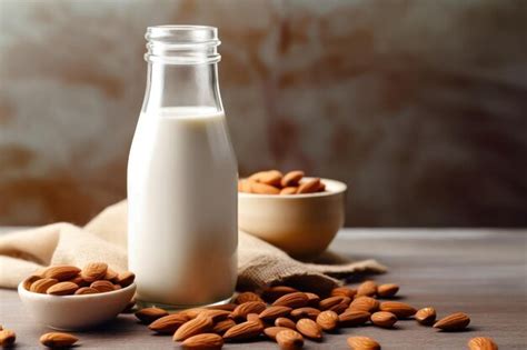 Premium AI Image | Almond LactoseFree Milk with Almond Nuts Generative AI