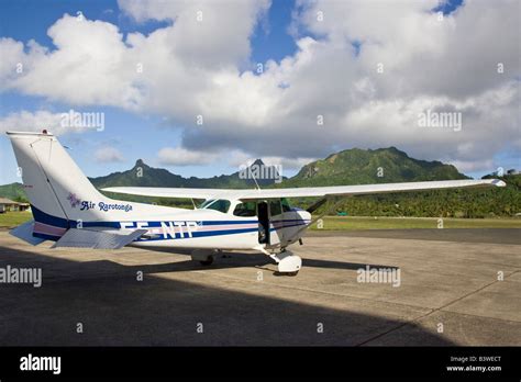 Oceania, Polynesia, Cook Islands, Rarotonga. An Air Rarotonga plane at ...