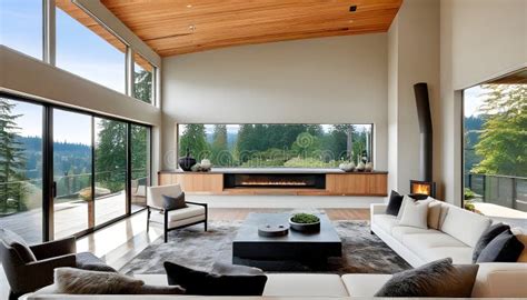 Large Modern Luxury Living Room Interior in Bellevue Home. Stock Image ...