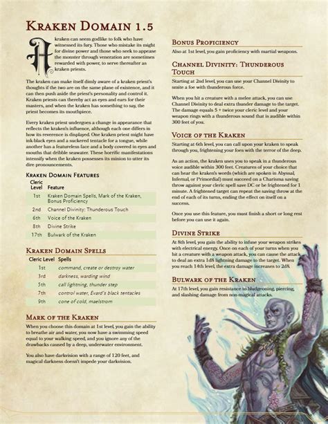 The Kraken v1.5, a Domain for Clerics : DnDHomebrew | Dungeons and dragons classes, Dnd classes ...