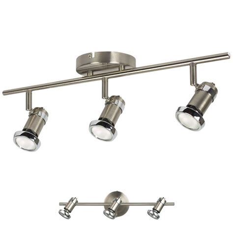 3 Light Track Lighting Adjustable Wall or Ceiling Spot Light Fixture Brushed Nickel and Chrome ...