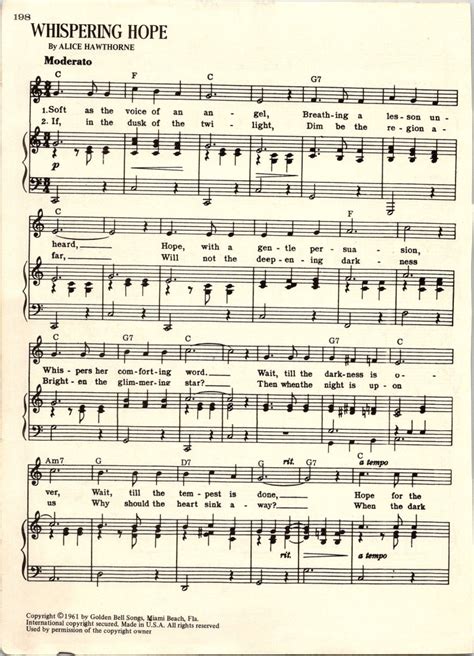 Whispering Hope Hymn Digital Sheet Music for Piano Vocal Guitar Key of C Intermediate Level ...