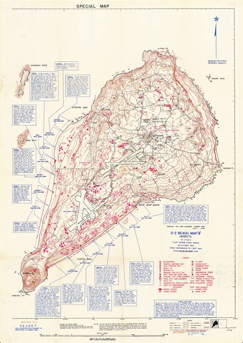 "Secret" 1944 map of Iwo Jima prepared for the American invasion - Rare & Antique Maps