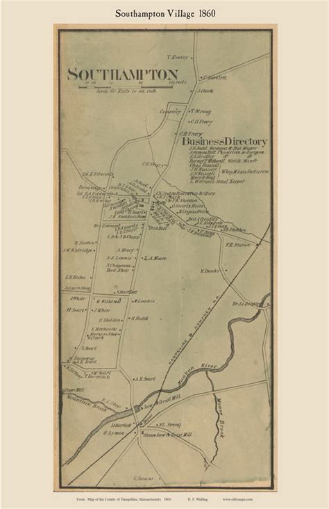 Southampton Village 1860 Old Town Map With Homeowner Names Massachusetts Reprint Hampshire ...