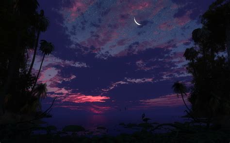 Photography of crescent moon during nighttime HD wallpaper | Wallpaper ...