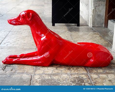 The Red Dog Statue on the Floor Stock Photo - Image of home, decoration ...