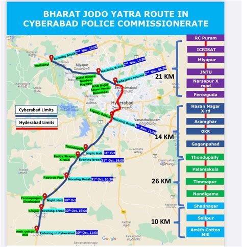 Bharat Jodo Yatra route in Cyberabad Police Commissionerate : r/hyderabad