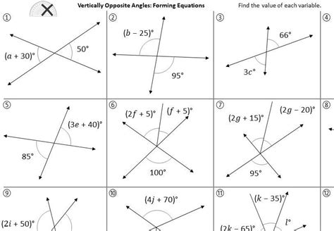 Vertically Opposite Angles Worksheet