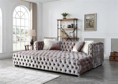 MS1826 Sofa & Ottoman Set in Silver Velvet by VImports