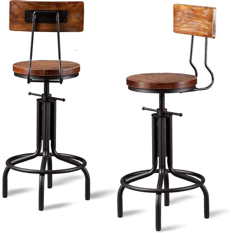 Lisuden Industrial Bar Stools with Backs, Industrial Farmhouse Bar ...