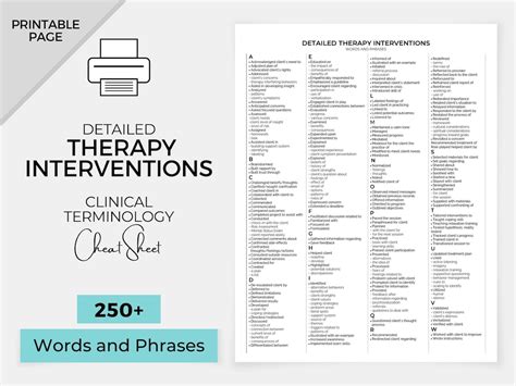 Therapy Interventions List Clinical Terms Cheat Sheet - Etsy