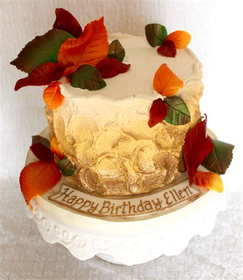 Autumn Fall sugar leafs with ombre gold and rustic buttercream cake | Fall birthday cakes ...