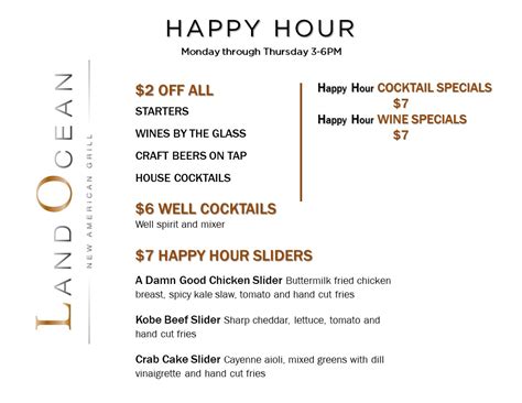 Reno Happy Hour Menu - Land Ocean