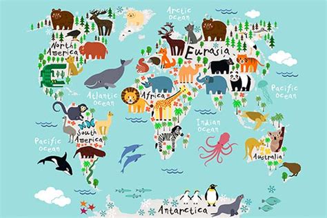 Animal map of the world for children | Custom-Designed Illustrations ...