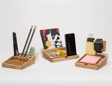 Wooden Desk Organizer Set has three wooden blocks for easy organizing