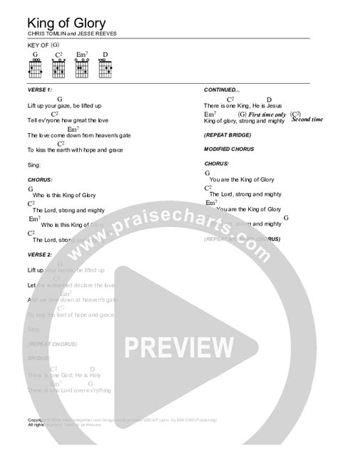 King Of Glory Chords PDF (Chris Tomlin) - PraiseCharts