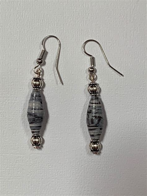 Handmade paper bead earrings jewelry grey | Etsy