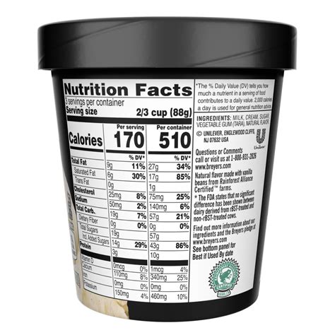 Breyers Vanilla Ice Cream Nutrition Facts – Runners High Nutrition