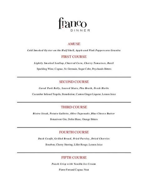 Franco's Five-Course Cocktail Menu