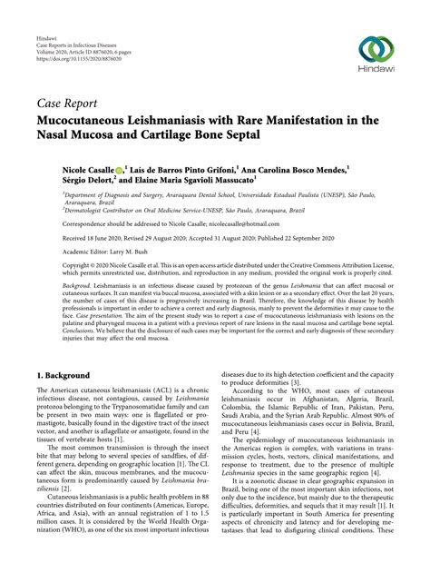 Mucocutaneous Leishmaniasis with Rare Manifestation in the Nasal Mucosa and Cartilage Bone ...