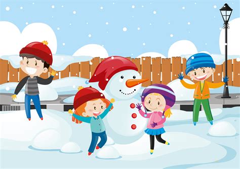 Happy children playing in the snow 370402 Vector Art at Vecteezy