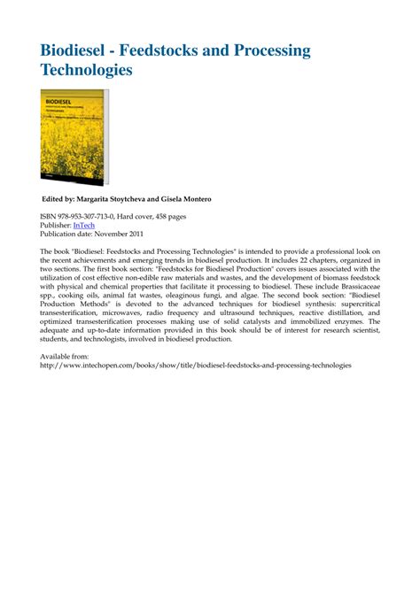 (PDF) Biodiesel -Feedstocks and Processing Technologies