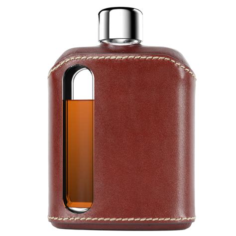 Dark Brown Leather Glass Flask Double Shot 240mL - Ragproper