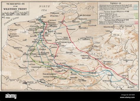 BELGIUM: Main Battle lines of western front. First World War. WW1, 1930 ...