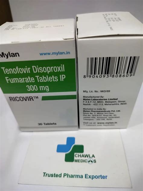 Ricovir Tenofovir Disoproxil Fumarate Tablets at Rs 1000/bottle | HIV Drugs in New Delhi | ID ...