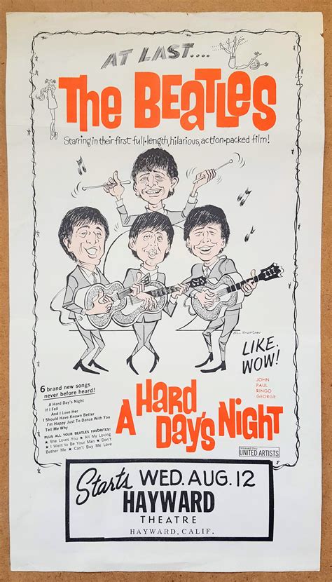 1964 The Beatles original US movie poster for "A Hard Day's Night"