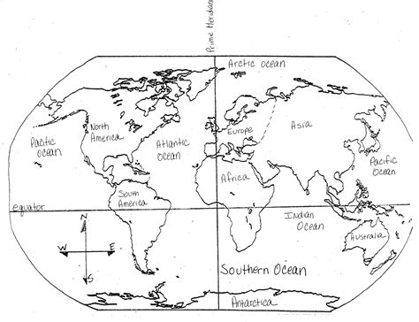 World Map Showing Continents Black And White