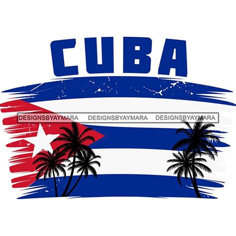 Cuba Flag Colors Palm Trees Country Blue White Red Cuban Image - Etsy