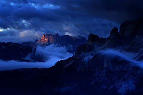 Download Night Fog Blue Italy Dolomites Nature Mountain HD Wallpaper