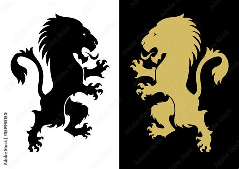 Two heraldic rampant lion silhouettes. Coat of arms. Heraldry logo ...