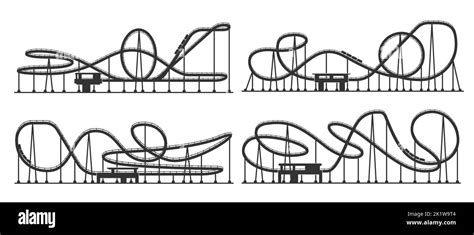 Roller coaster loop, rollercoaster silhouette of amusement park ride ...