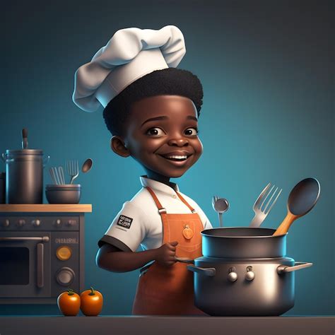 Premium Photo | Illustration of a black boy as a chef 3d generative ai