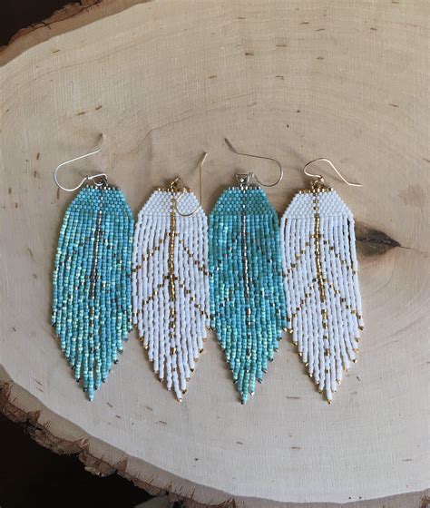 Feather Silhouette Earrings Seed Bead Earrings Beaded Earrings - Etsy ...